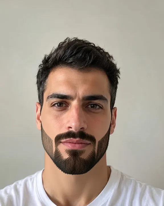 Homme avec une barbe courte taillée (boxed beard) aux contours nets sur les joues et le cou (aperçu IA)