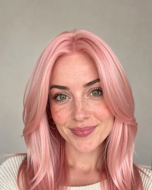 Femme aux longs cheveux dégradés rose pastel (aperçu IA)
