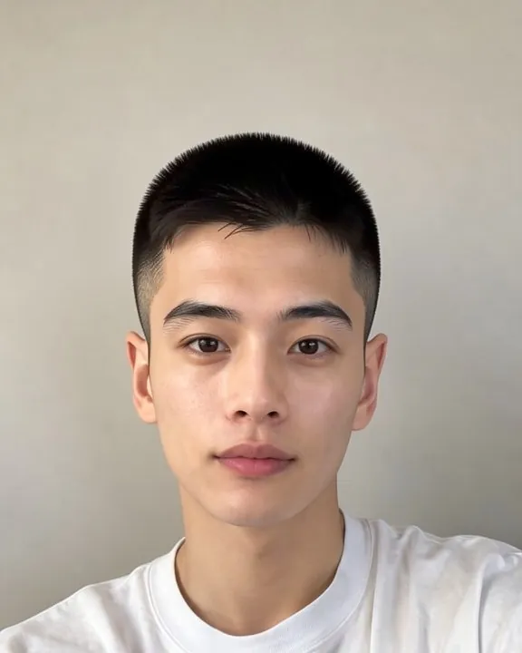 Jeune homme avec une coupe courte en brosse, ou crew cut (aperçu IA)
