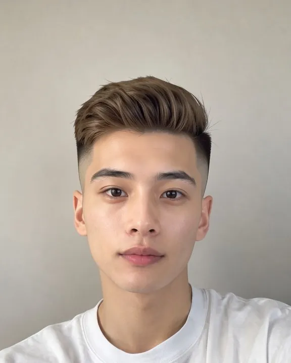 Jeune homme avec un low taper fade et un dessus texturé coiffé sur le côté (aperçu IA)