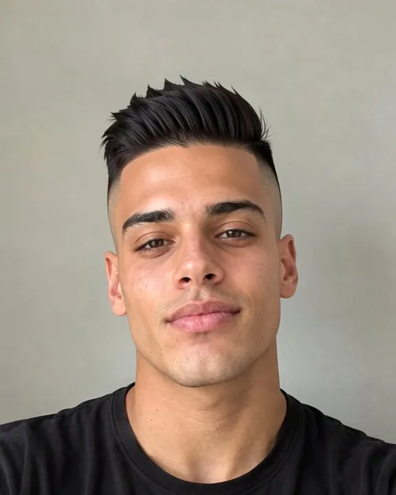 Homme avec un dégradé moyen et un dessus texturé en pointes (aperçu IA)